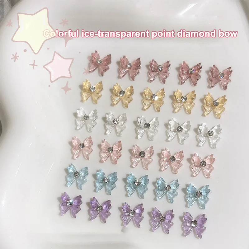 20 個ラウンドラインストーンネイルボウチャームアイス透明クリスタルボウタイジュエリーダイヤモンド樹脂リボン宝石アクセサリー