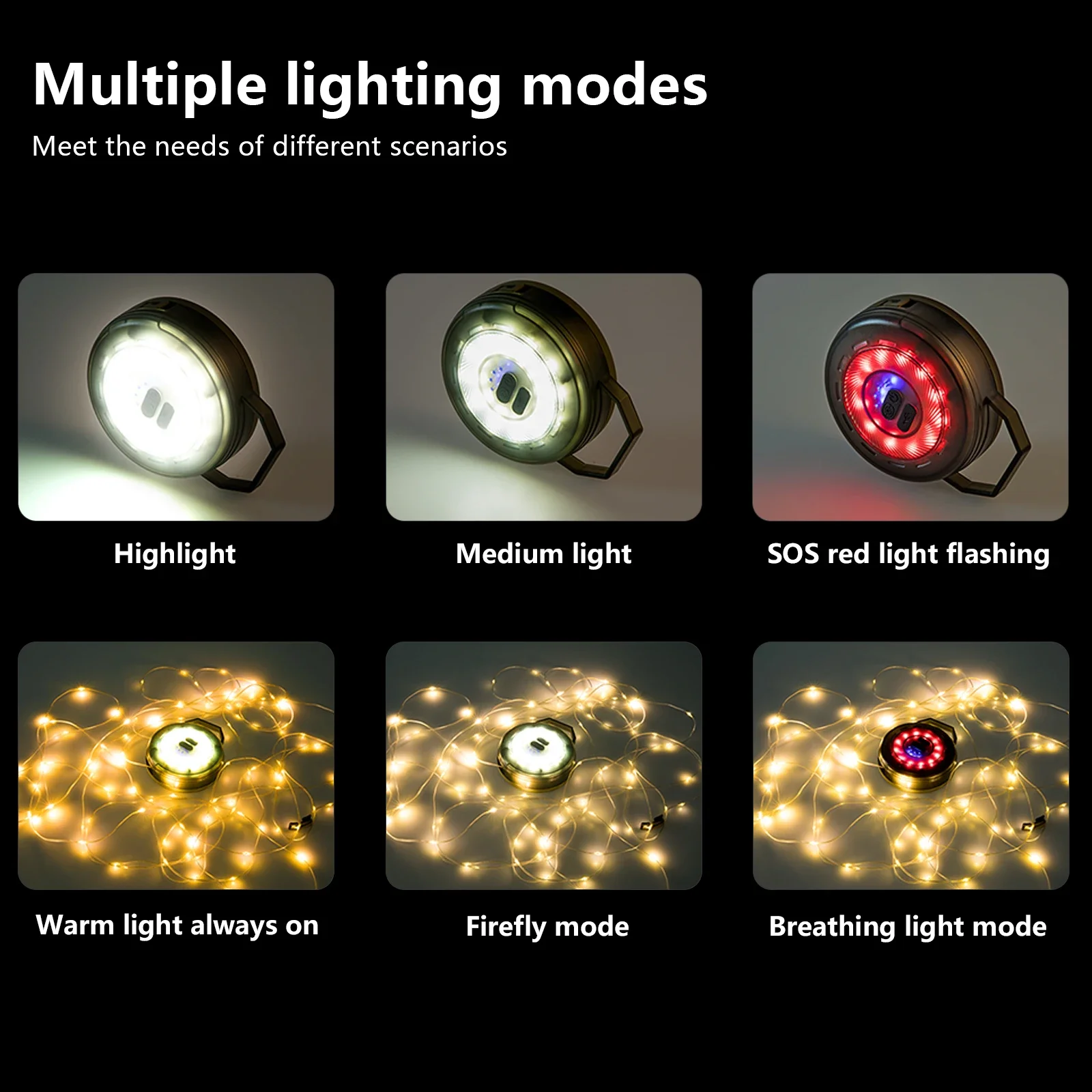 BISINNA LED Camping String Light Linterna de carga USB 2000mAh, IPX4 impermeable, linternas recargables