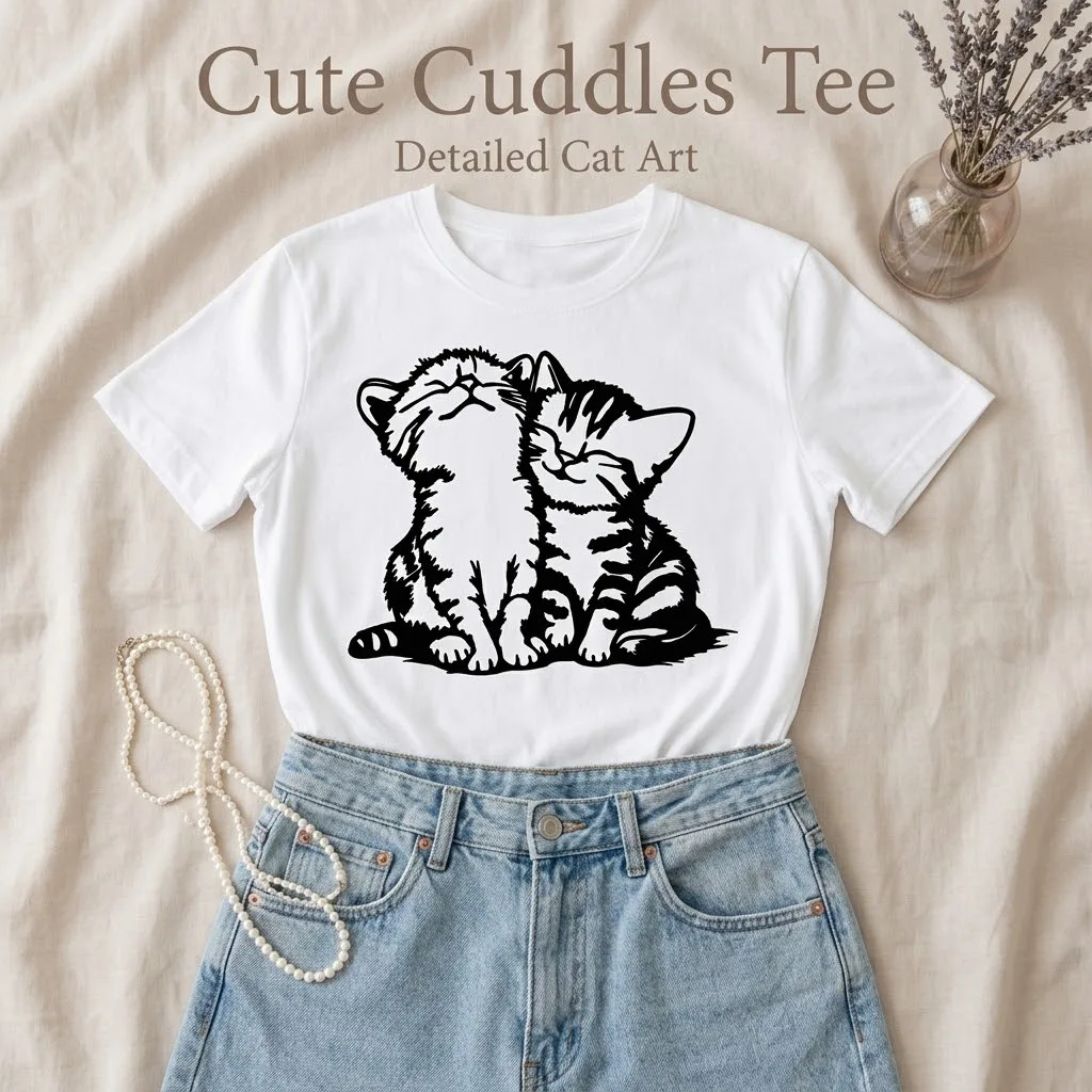 100% Cotton Cat Enthusiast T-shirt for Women, Napping Kitten, Printed Pet Owner, Short Sleeve Casual Top