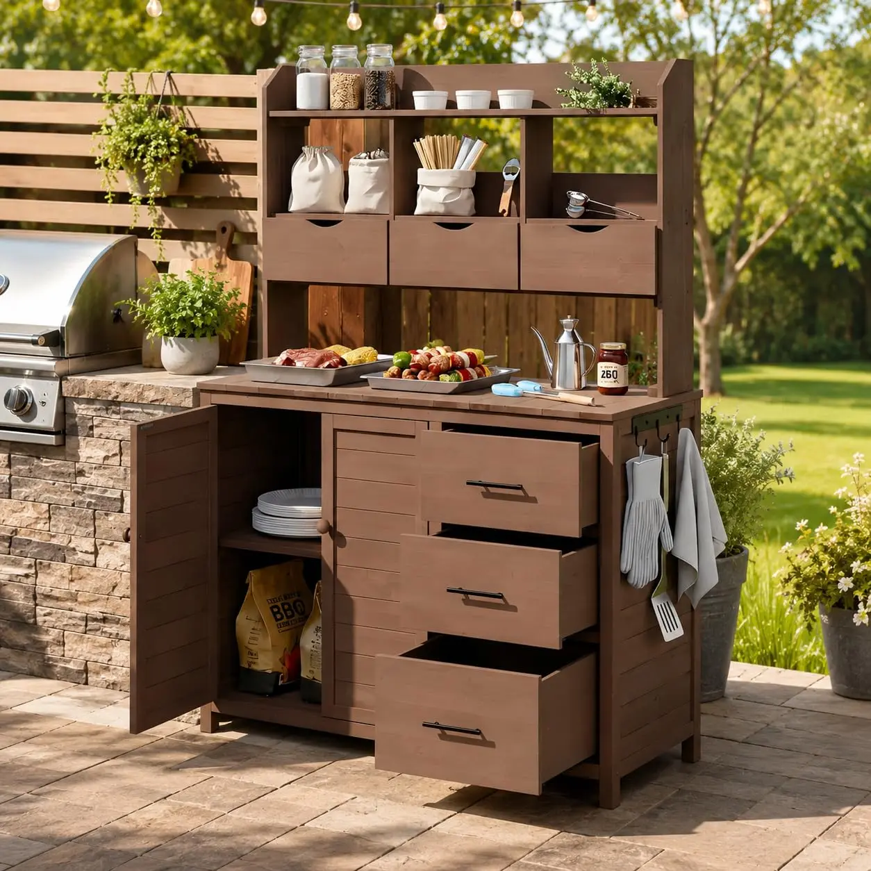 Solid Fir Wood Garden Potting Workstation for Patio, Customized