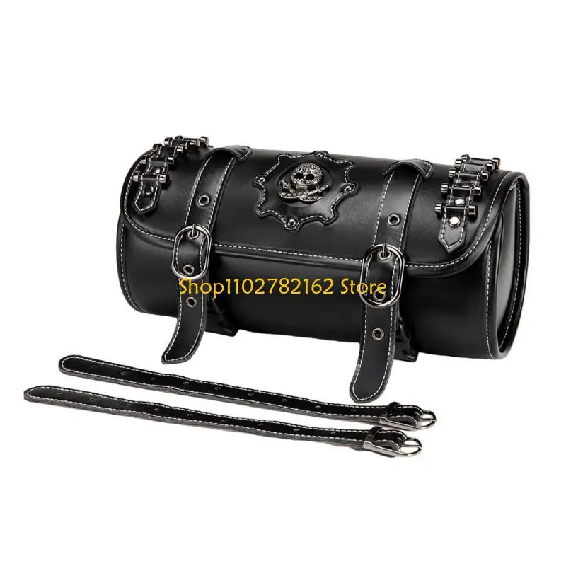 

547B Motorcycle Saddlebag Vintage Tool Bag Skull Pattern PU Storage Front Fork Handlebar Bag Tool Bag