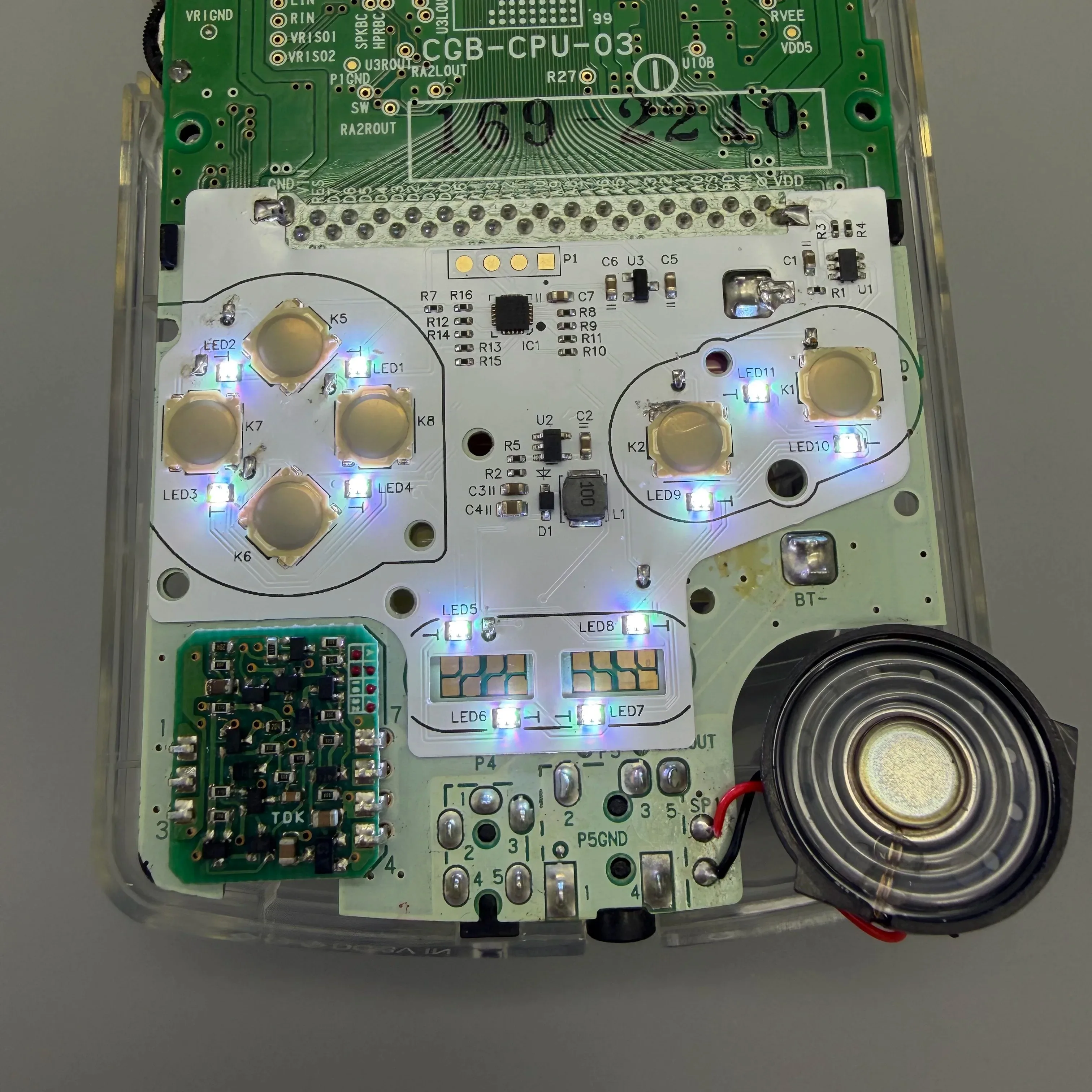 RGB Button Light Board for Nintendo GBA/GBC, Custom Color Integrated Metal Spring Buttons