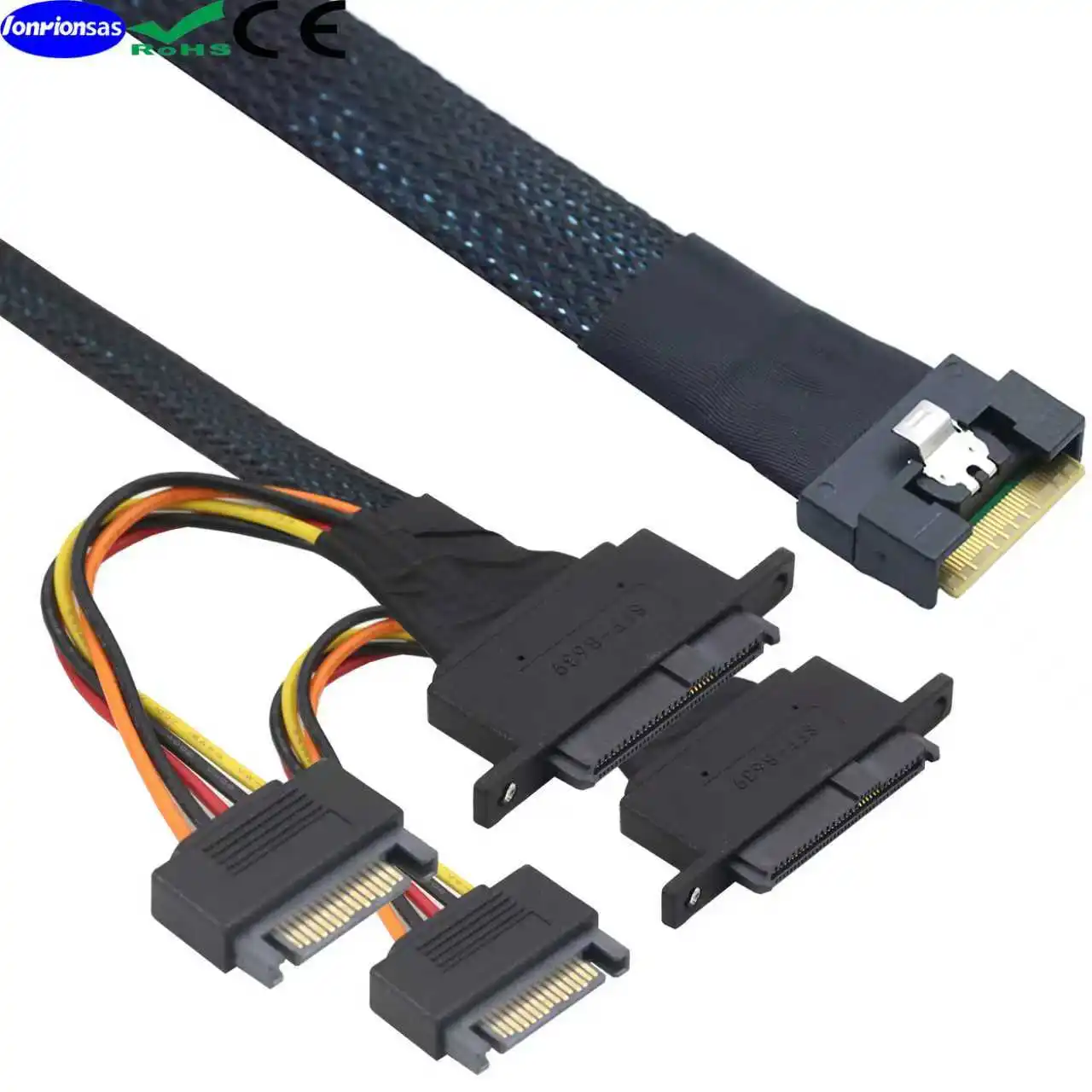 

LPCI-E Slimline SAS SFF-8654 8i 74P к SFF-8639 Кабель-переходник U.2 + 15P с отверстиями для правых и левых винтов, защищенный от заглушки