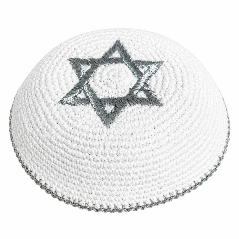 Round Shape Jewish Kippah for Men David Star Embroidery Skull Cap Knitted Ethnic Cap Breathable Retro Jewish Hat Prayer Occasion