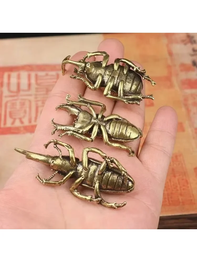 Solid Brass Beetle Ornaments Creative Unicorn Fairy Simulation Copper Insect Tea Pets Hand-played House Table Gift