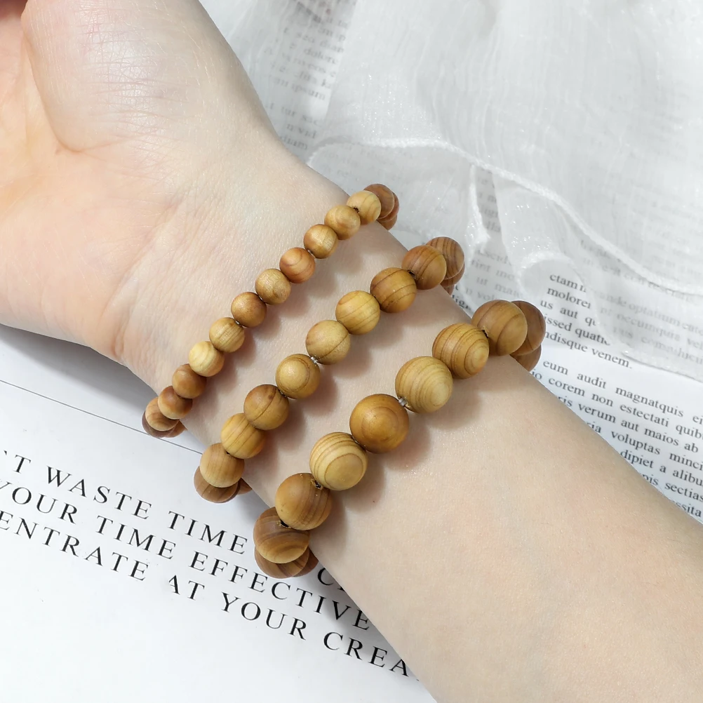 Pulsera de cuentas de madera Natural de sándalo para hombres y mujeres, brazalete de meditación de Buda étnico tibetano, elástico y ajustable, oración, regalo de joyería