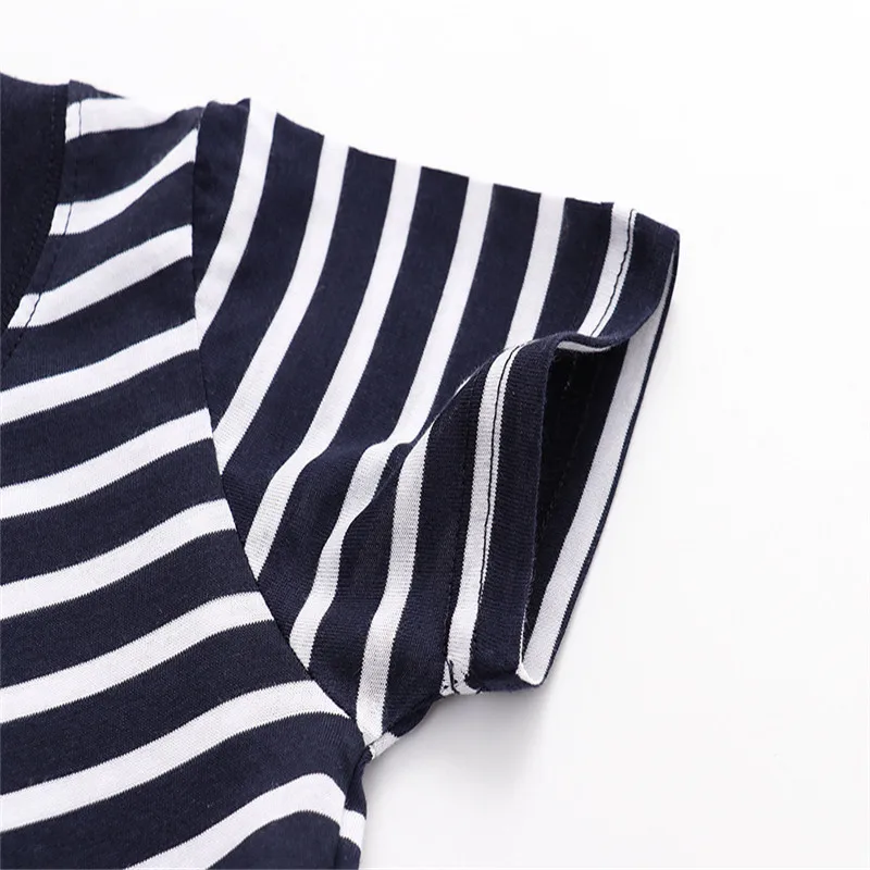 Jumping Meters 2-7T Boys Aircraft Embroidery Striped Kids T Shirts Summer Children\'s Clothing Fashion Baby Tees Tops