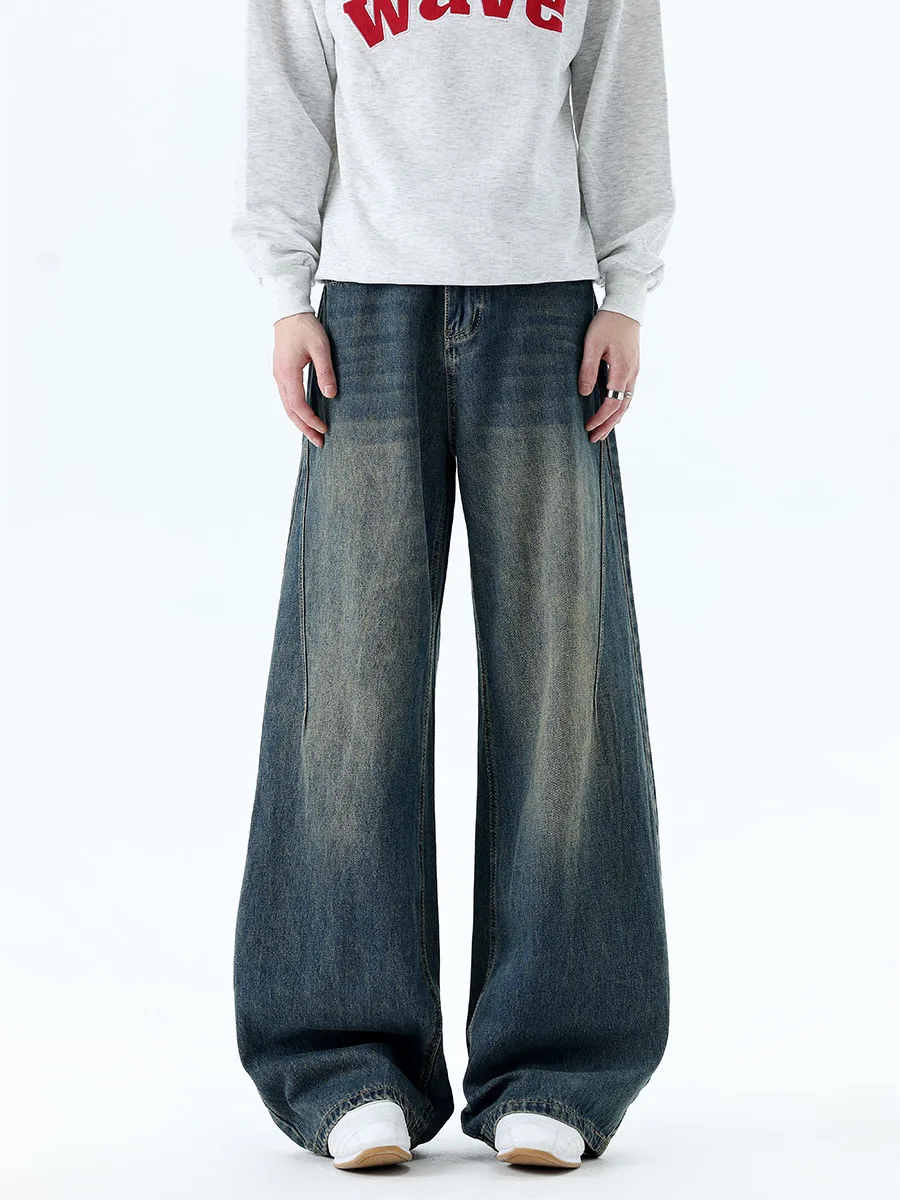 

Мужские джинсы в стиле ретро Sle, широкие повседневные брюки с широкими штанинами, прямые джинсы American Sle для молодежи