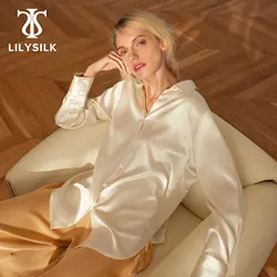 LILYSILK 100 Silk Oversize Style Shirt 22 Momme Blouse Women Basic Long Sleeves Classic Freesia Shirt