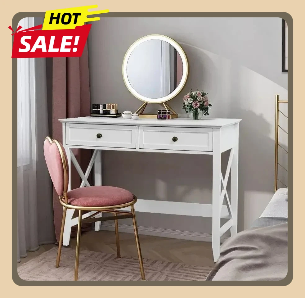 

42'' White Computer Desk with Storage, Modern Makeup Vanity Desk with 2 Drawers for Home Office desk table with drawers