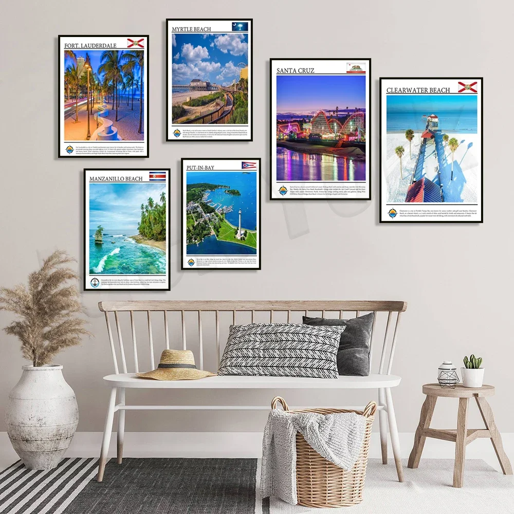 Hilton Head South Carolina, Bradenton Beach, Put-In-Bay Ohio, Manzanillo Beach, Big Sur California Vacation Beach Travel Poster