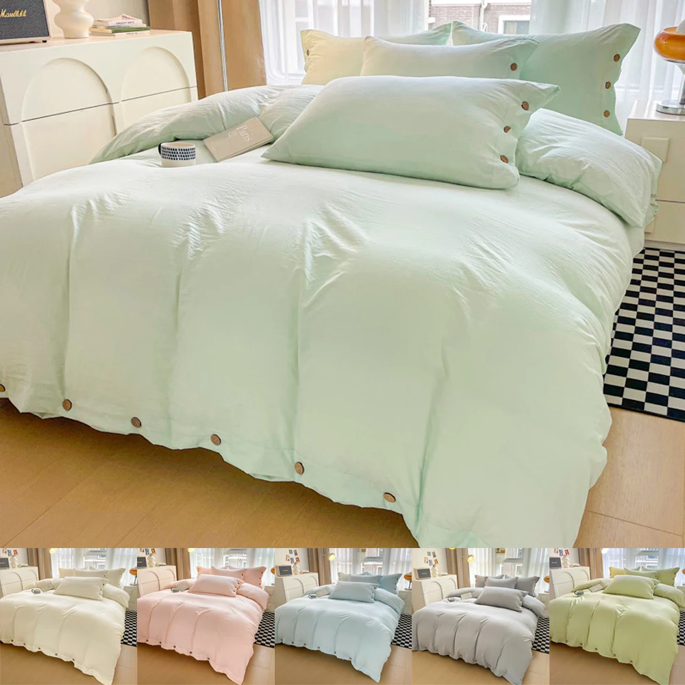 New Arrival Washed Cotton solid color Bedding Set double size for bedroom guest room student three-piece bed sheet quilt cover