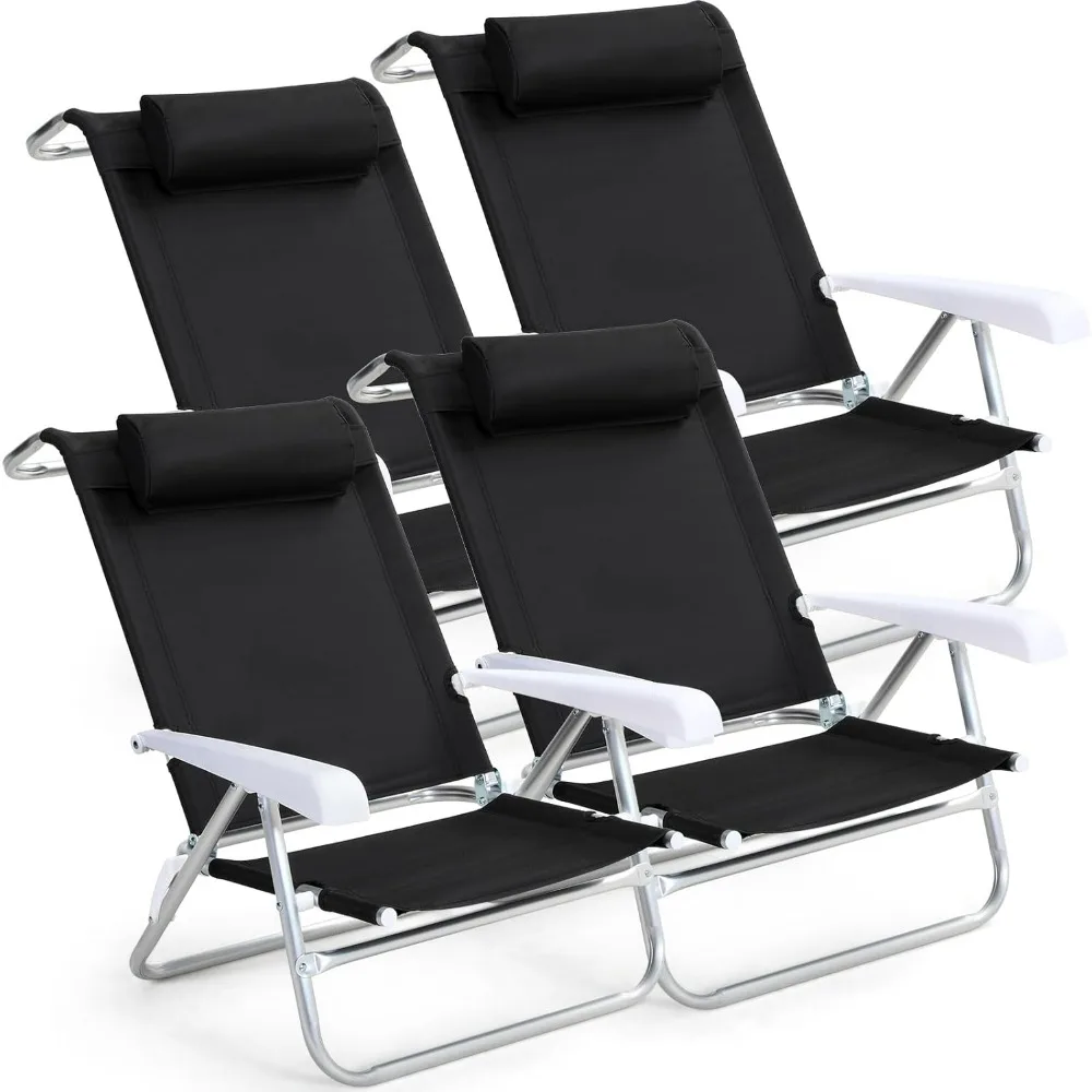 

4 Pack Beach Chair for Adults Portable Camping Chairs, Heavy Duty Beach Chairs with 6 Adjustable Position Folding Chair