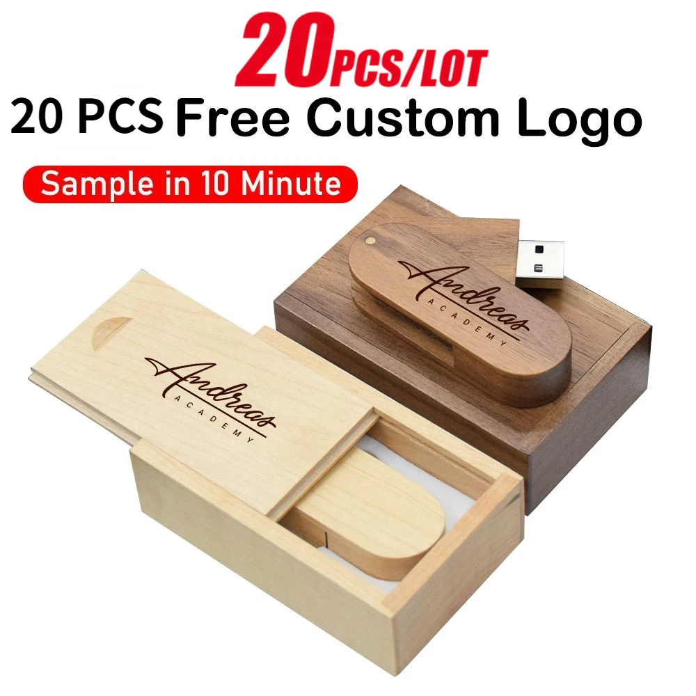 

20PCS/LOT Free Logo Wooden USB 2.0 Flash Drive 128GB High speed Pen drive 64GB 32GB Creative gift Memory stick U disk for Laptop