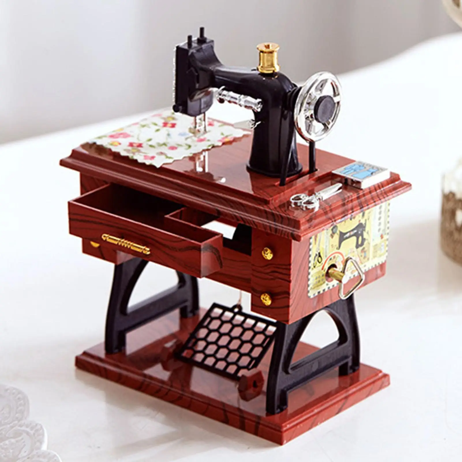 Handkurbel-Nähmaschine, Spieluhr, Vintage-ästhetische Dekoration für Hochzeit, Party, Zuhause, Büro, Desktop, Regal, Display, Sammlerstück