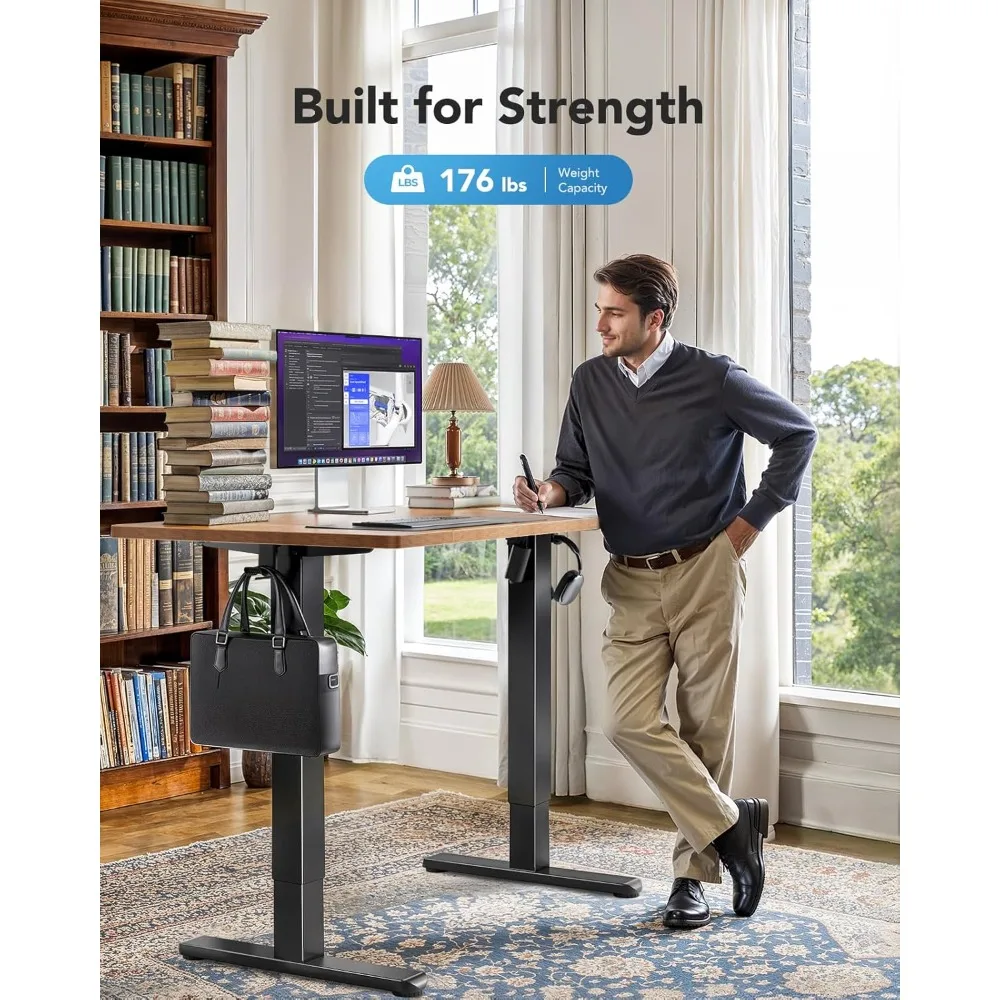 مكتب قائم كهربائي مقاس 48 × 24 بوصة، طاولة قابلة لتعديل الارتفاع مع خطافات سماعة الرأس ومدير الكابلات، مكتب الجلوس على الوقوف #5