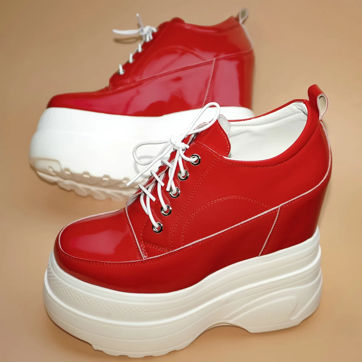 

Big Size 45 44 Chunky Sneakers Women Plus Size 46 47 Patent Leather Wedges High Heel Ankle Boots Round Toe Platform Pumps Shoes