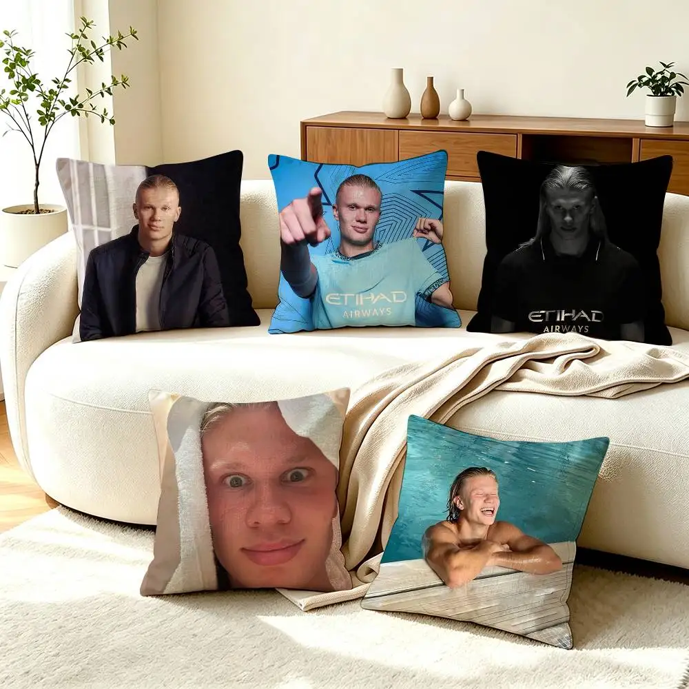 E-Erling Haaland N-Norway Football Star  Pillow Case Square Double-Sided Sofa Cushion Cover Bedroom Bedside Pillow