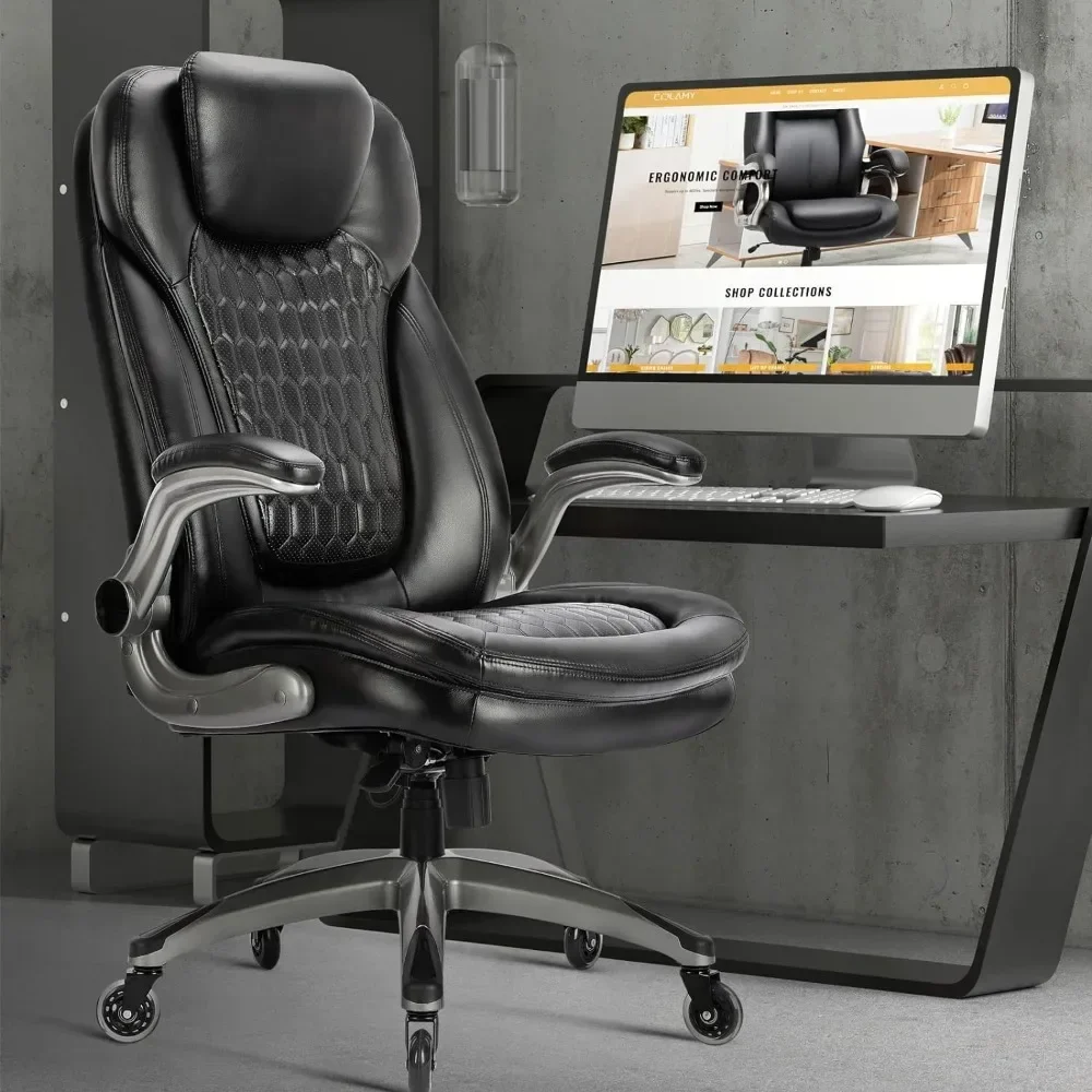 Stylish Leather Chair With Upgraded Caster for Swivel Computer Armchair High Back Executive Chair With Padded Flip-up Arms Desk