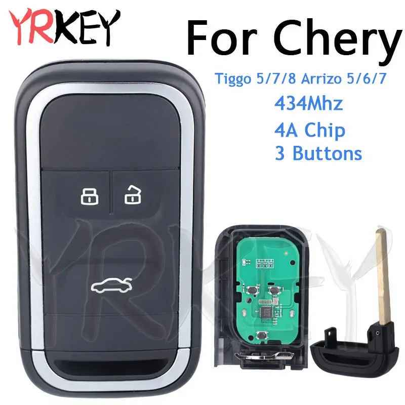 Kunci jarak jauh mobil pintar OEM asli untuk baru Chery Tiggo 5 7 8 Arrizo 5 6 7 434Mhz 4A Chip cerdas tanpa kunci casing kunci jarak jauh otomatis