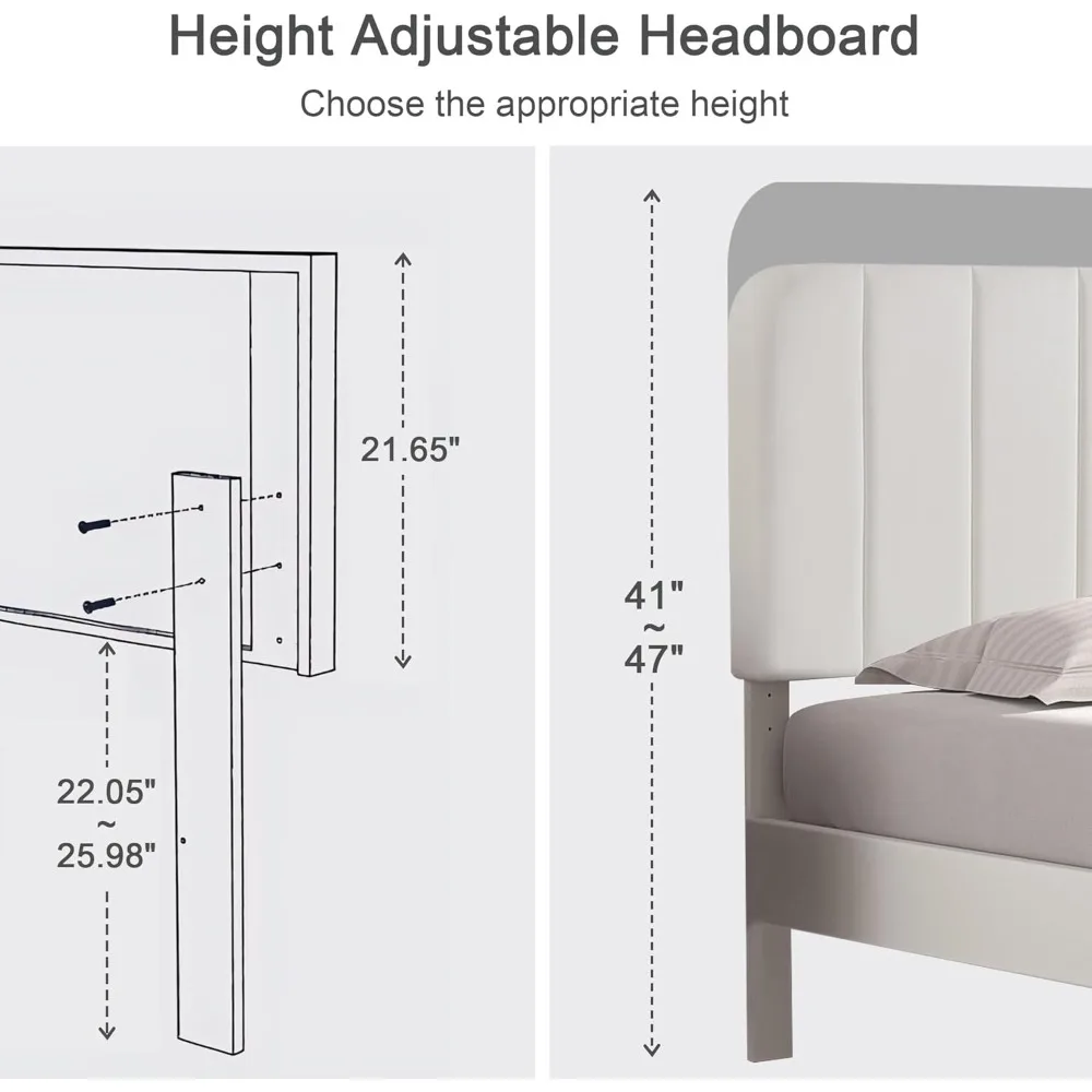 Twin Size Upholstered Bed Frame with Adjustable Headboard,Velvet Platform Bedframe Mattress Foundation, Strong Wood Slat Support