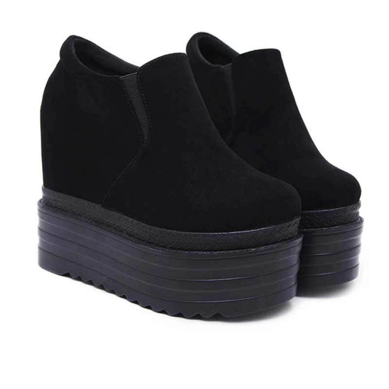 13cm High Heels Boots Black Suede Wedges Platforms Shoes Autumn Women Ankle Boots Height Increasing Wedges Shoes Bottine Femme