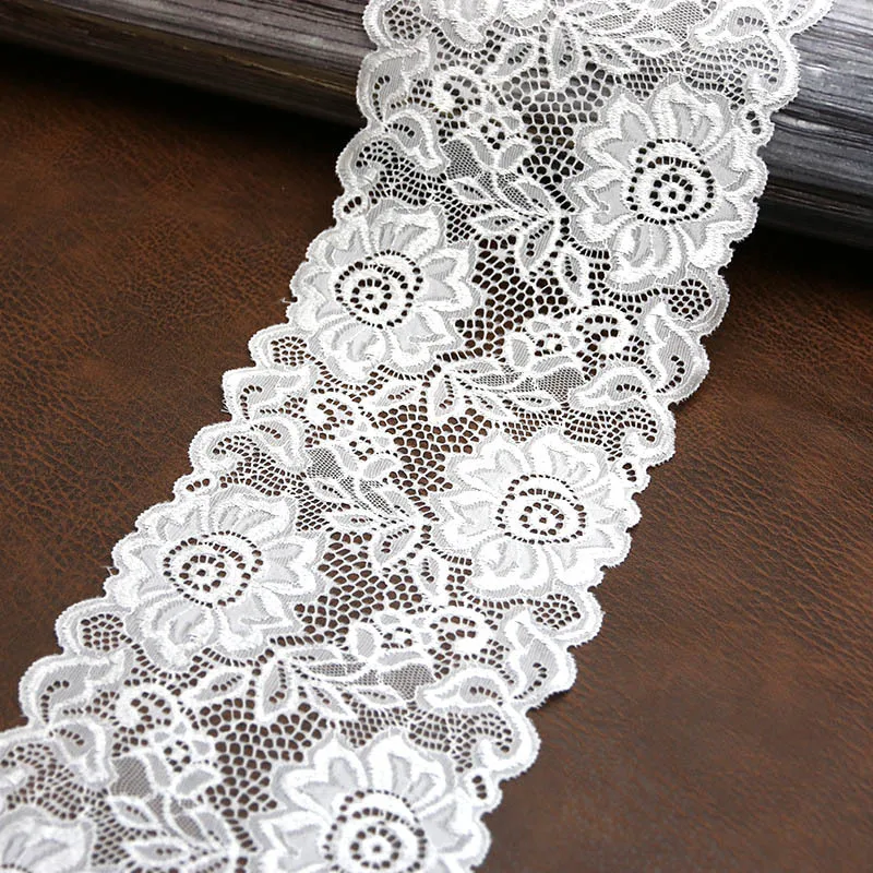 (3 meters/roll) 150mm White Elastic Lace Fabric French Hollow Underwear Lace Curtain Tailing DIY Trim Exquisite Design