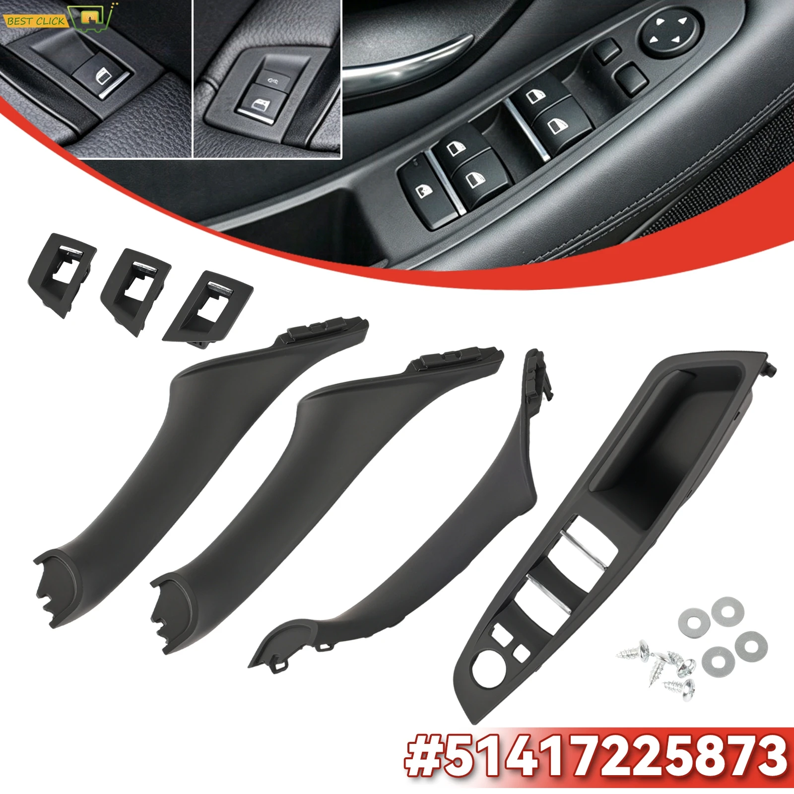 

7-Piece Interior Door Handle Set 51417225873 For BMW 5 Series F10 F11 F18 LHD 2010-2016 Inner Pull Trim Cover