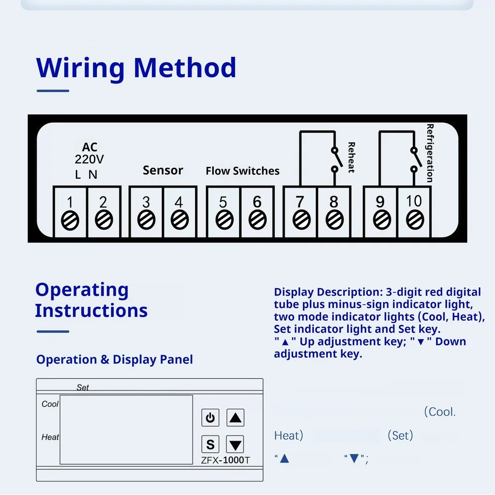 Digital Thermostat Heating Cooling Dual Mode Temperature Controller -50℃~99℃ 0.1℃ Resolution NTC Sensor for Temperature Control