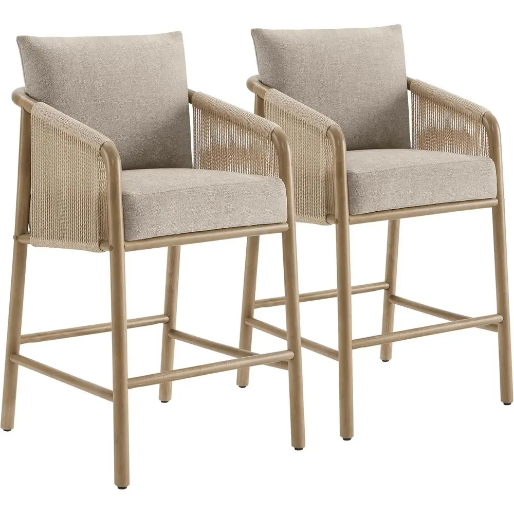 

Набор из 2 барных стульев цвета хаки со спинкой и подлокотниками, высота 27 сидений для кухонного острова или домашнего бара