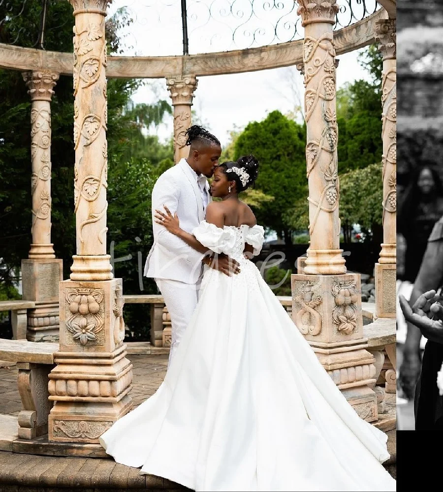 Elegante abito da sposa a sirena con gonna oversize con spalle scoperte Abito da sposa per ragazze nere africane con perline 2025 Sposa personalizzata