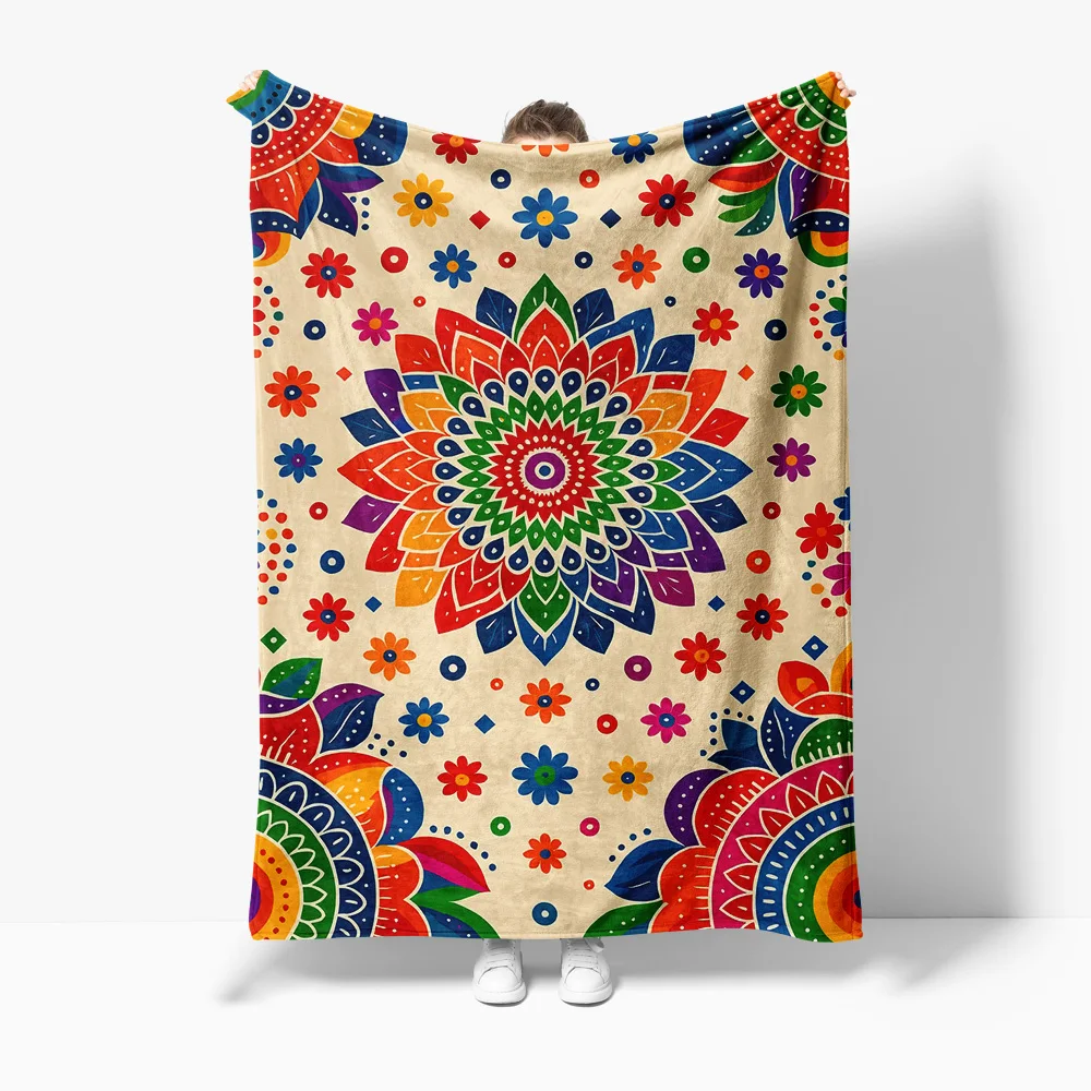 

Boho Mandala Colorful Ethnic Print Throw Blanket Soft Fleece Bed Blanket for Sofa Couch Decorative Cushion Cover