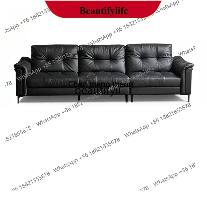 z183  Leather straight-row sofa modern simple office retro medieval light luxury first-layer cowhide sofa