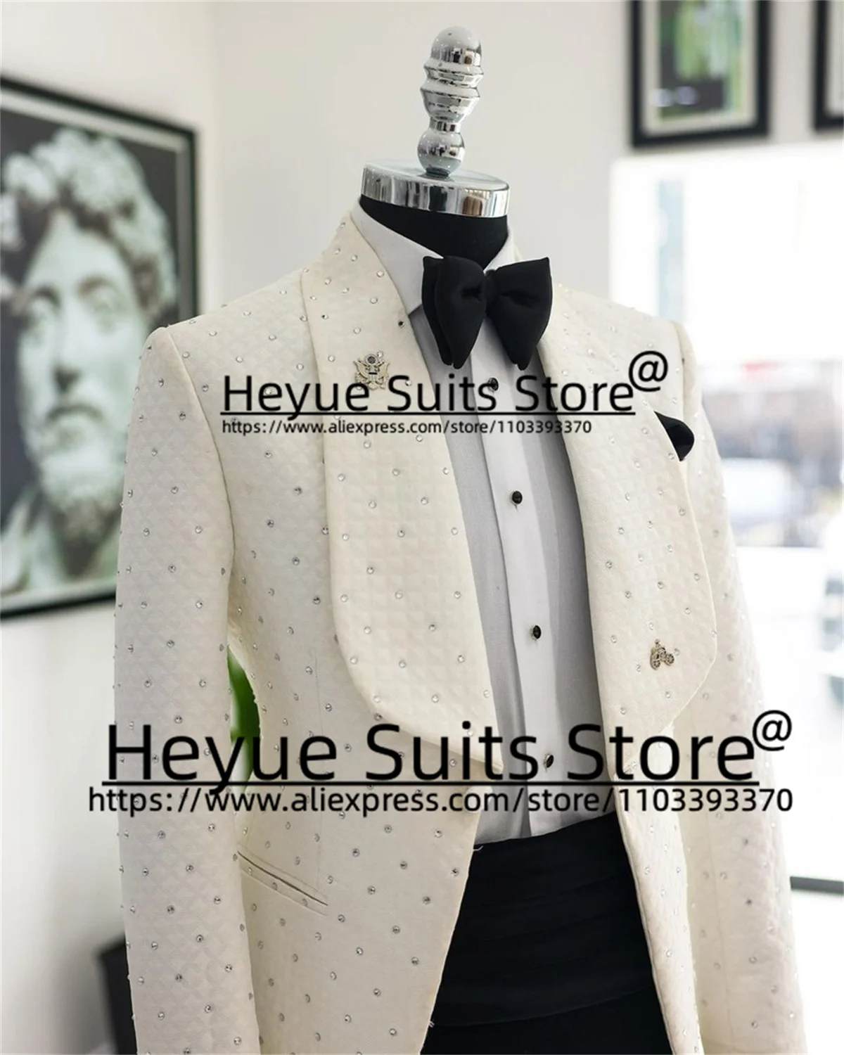 High-end White Diamond setting Wedding Suits For Men Slim Fit Shawl Lapel Groom Tuxedos 2 Pieces Sets traje de hombre elegante