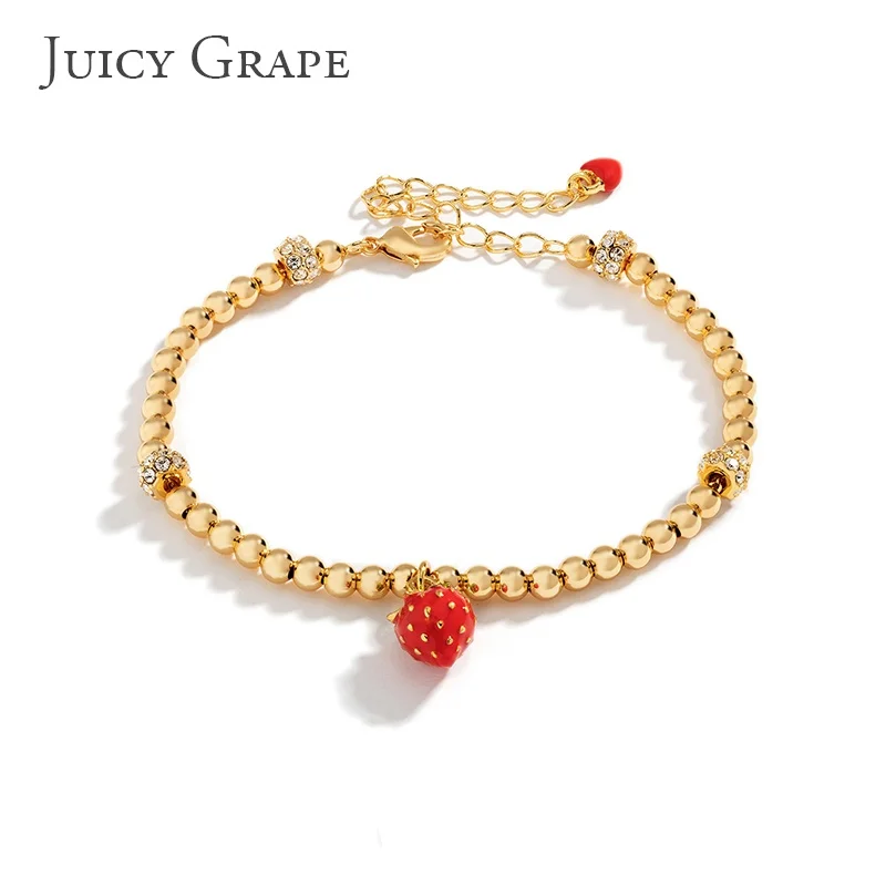 

Juicy Grape Enamel Strawberry Bracelet Gold Beads Bracelet Fashion Fruit Bracelet 18ct Gold Plated Luxury Anniversary Gift