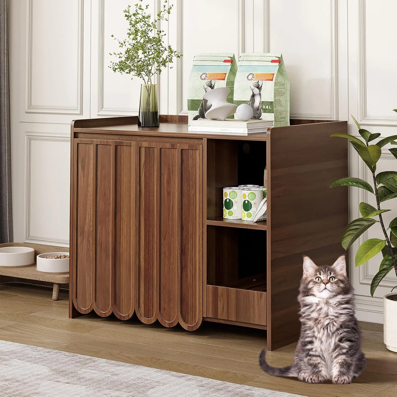 Large Litter Box Enclosure with Litter Collector, Hidden Litter Box Furniture for Automatic Box, Cat Robot 3/4, Dog Proof