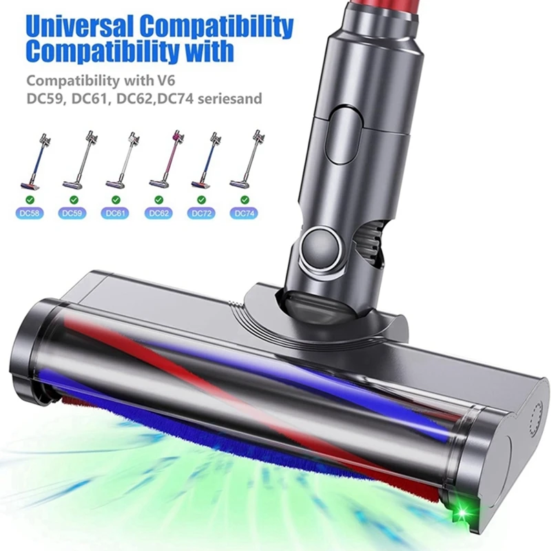 For Dyson V7 V8 V10 V11 V15 Vaccum Cleaner Soft Lint Roller Brush Cleaner Head With Green LED Headlights Attachment