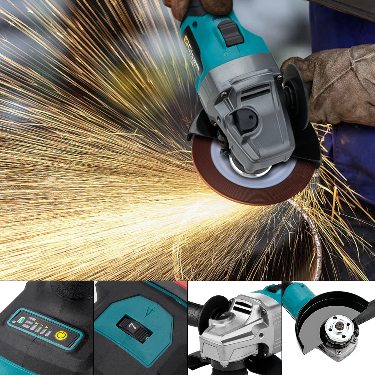 Gisam 125mm M14 Brushless Angle Grinder 7 Gears Cordless Grinding Machine Cutting Woodworking Power Tools For Makita 18V Battery