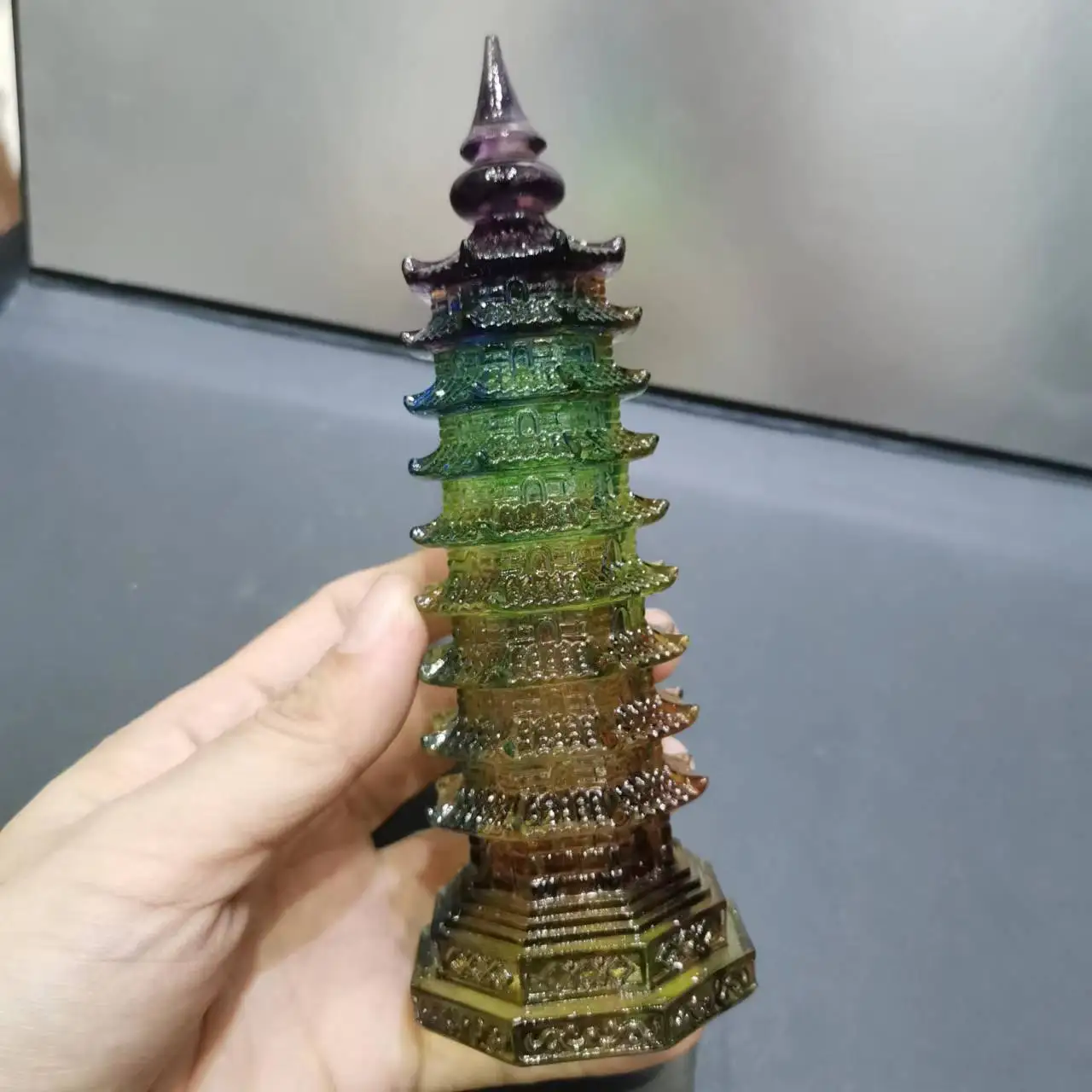 Coloured glaze pagoda point carved glass crystal wenchang tower energy chakra crystal healing