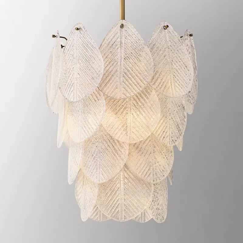 

GHJUYIOL American minimalist glass chandelier French retro leaf creative living room bedroom dining room villa lighting fixtures