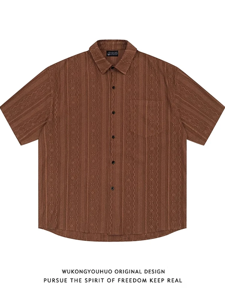 

Summer 2025 Men's Fashion Casual Short Sleeve Shirt Trendy All-Match Collar Stripe Breathable Polyester Fiber Loose Fit Shirt