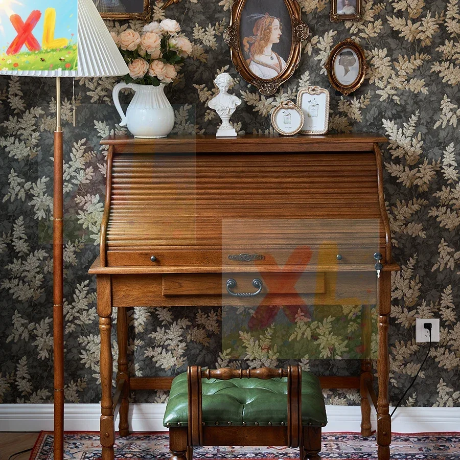 

American retro clamshell piano dresser desk integrated makeup table solid wood with mirror secret desk