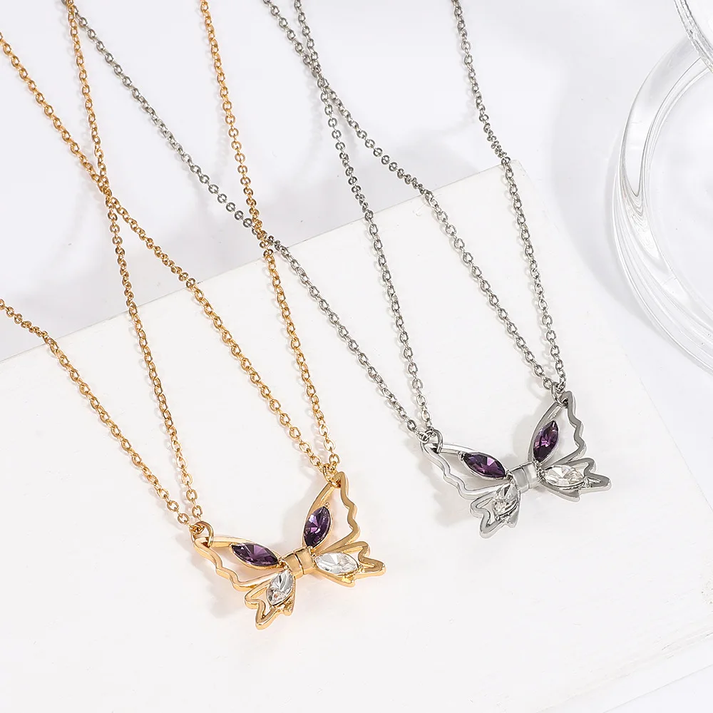 New fashion zircon butterfly couple necklace magnetic suction hollow butterfly collarbone chain girlfriend gift wholesale