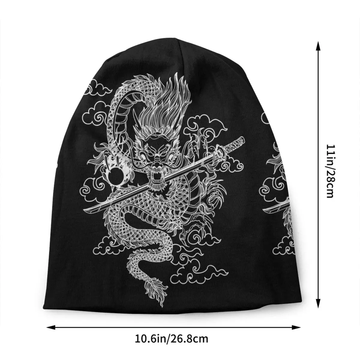 Custom Chinese Dragon Skullies Beanies Caps For Unisex Street Winter Warm Knitted Hat Japanese Oriental Mythical Bonnet Hats