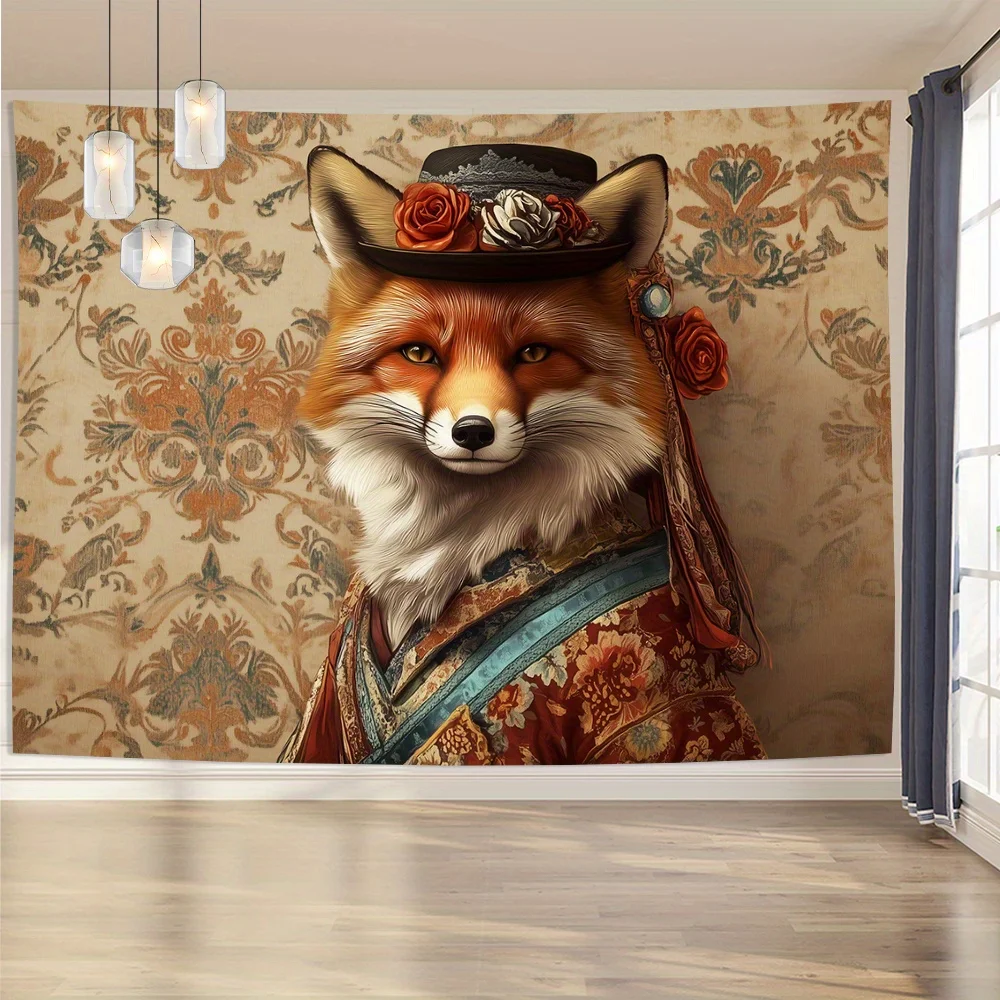Vintage Fox Tapestry Traditional Attire Wall Hanging Polyester Fabric Living Room Bedroom Decor tapestry wall hanging