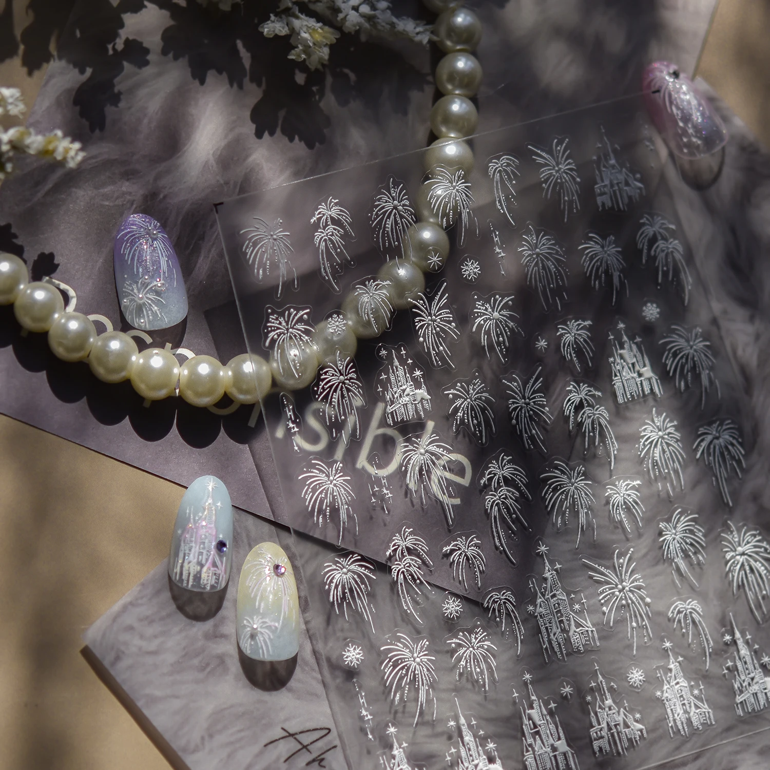 1 قطعة لون بريق نمط القلعة 5D الإغاثة ملصقات الأظافر مسمار الفن اكسسوارات الليزر ستار النجمي ملصقات مستلزمات الأظافر #2