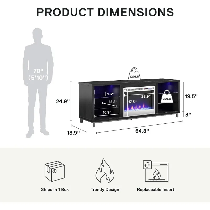 Ameriwood Home Lumina Fireplace Stand, TVs up to 70", Black Oak