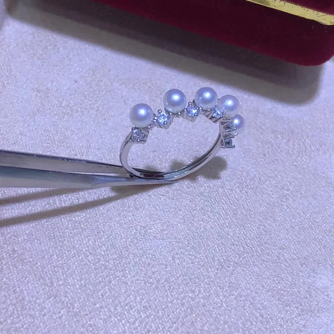 

S925 Sterling Silver Adjustable Ring Mount Settings Findings Mountings Accessory Parts Fittings for 3-4mm Pearls 5pcs/lot