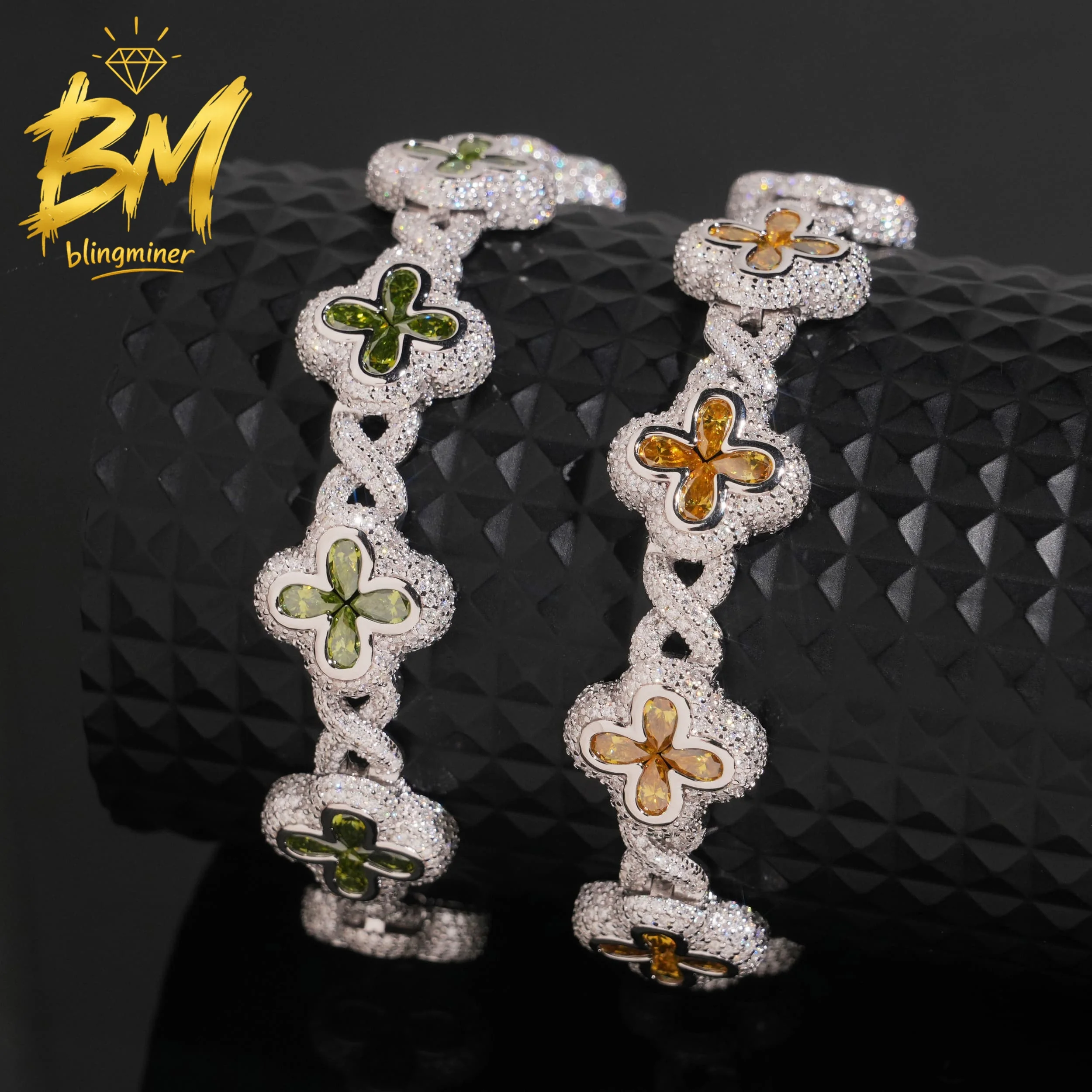 Blingminer Luxury Color Cross VVS Moissanite Bracelet Iced Out Cuban Chain For Men Women S925 Silver Jewelry Pass Diamonds Teste