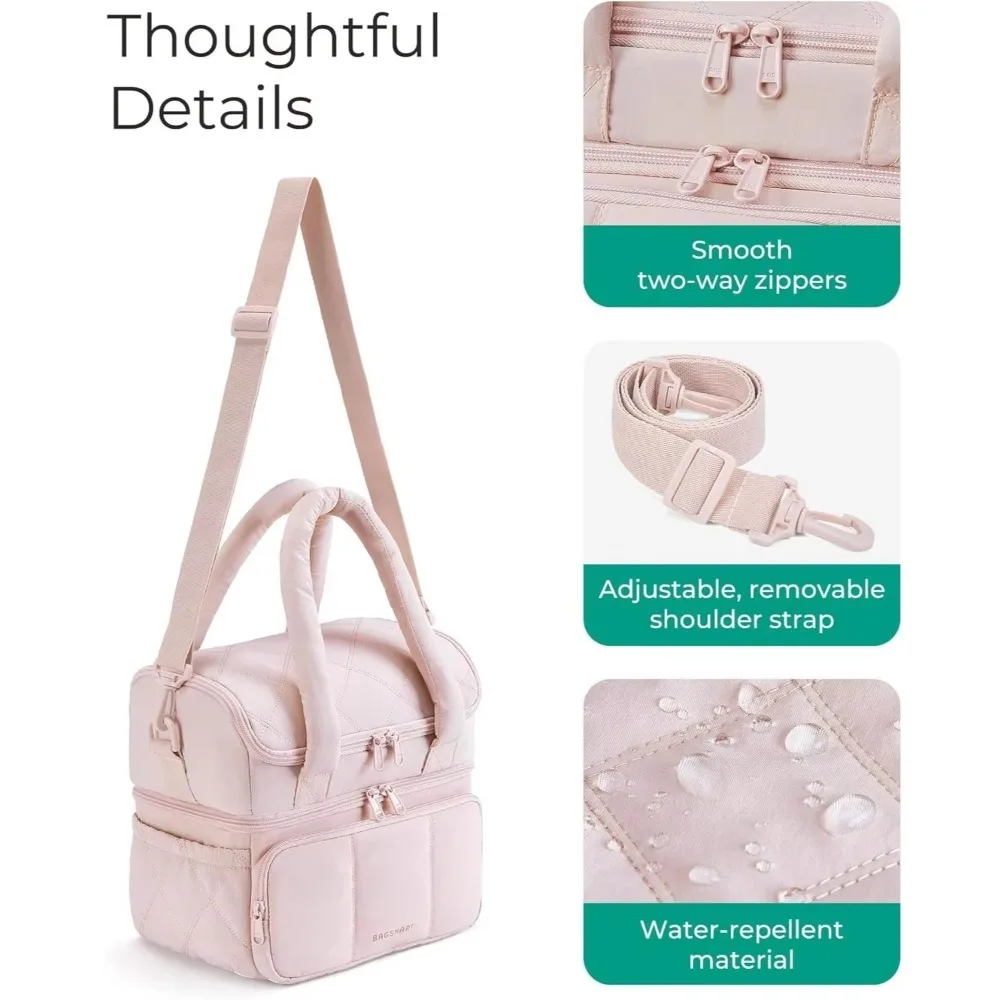 

Easy to Use Double Deck Lunch Bag Insulated Durable Lunch Box Leakproof Reusable Puffer Tote Outdoor